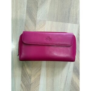 ROWALLAN Pink Leather Zip Around Continental Wallet Organizer Clutch